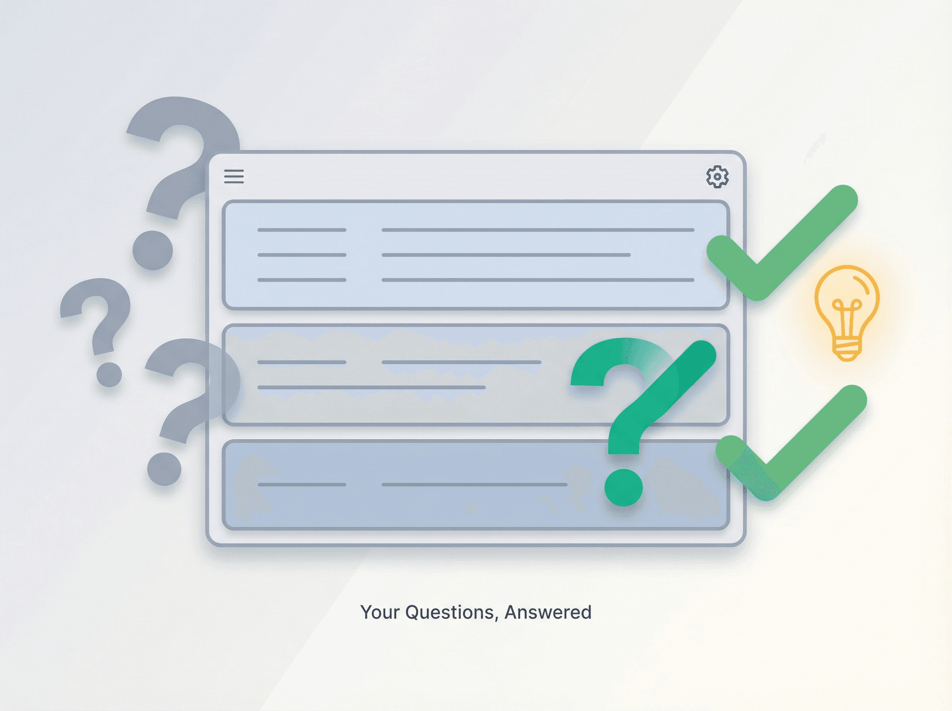 Friendly editorial illustration depicting common Gmail Multiple Inboxes questions being resolved through clear, organized answers